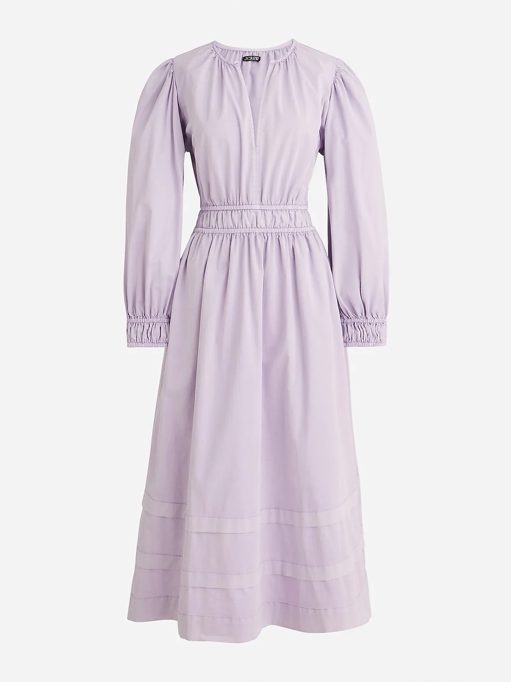 J.Crew Smocked Waist Midi Dress Large Lightweight Chino Cottagecore Puff Sleeve